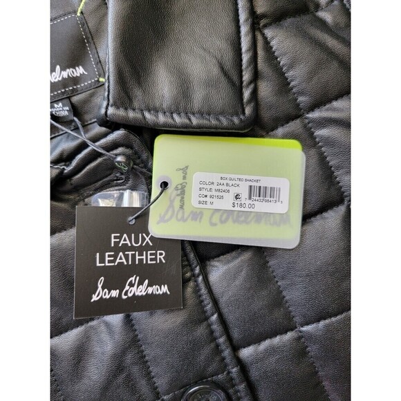 SAM Edelman Faux Leather Box Quilted Shacket Coat Black Size Medium - Picture 8 of 8